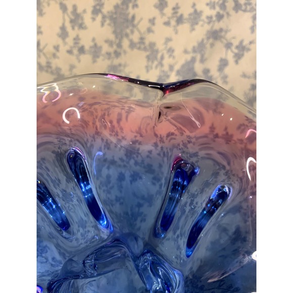 Pink Blue Hand Made 10" Glass Pedestal Bowl Bohemia Czech Republic Glass MCM - Picture 12 of 12